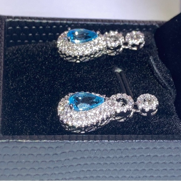 Gold Coast Platinum Plated Blue and Clear Stones Earrings - Picture 3 of 12